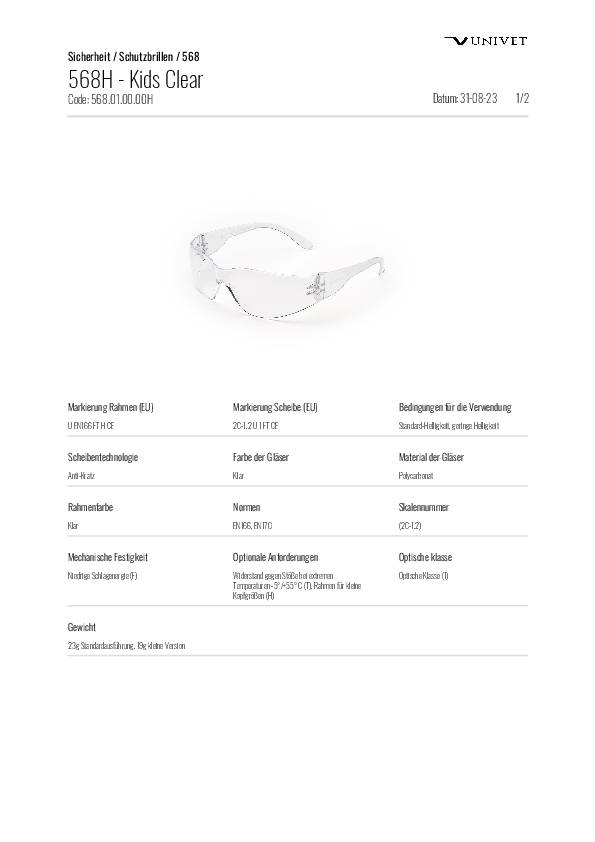 Schutzbrille 568 EN 166,EN 170 Bügel klar,Scheibe klar PC UNIVET