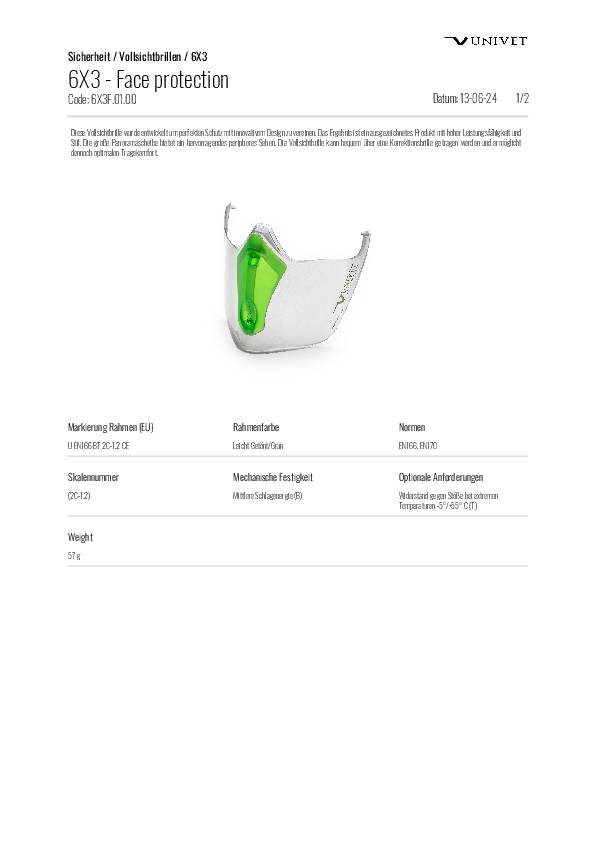 Visier 6x3 PC Halterung: rauch/grün,Visier: getönt EN 166b