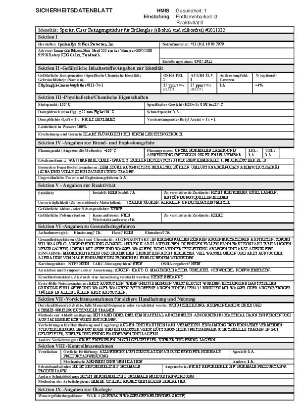 Reinigungstuch Clear alkohol-/silikonfrei 100 Tü.HONEYWELL