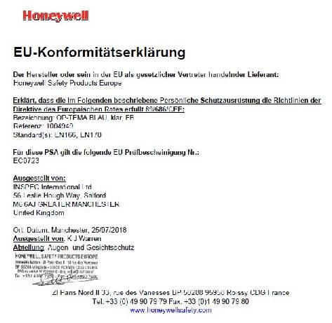 Schutzbrille Op-Tema EN 166-1FT Bügel blau,Scheibe klar PC HONEYWELL