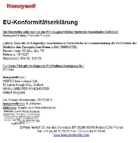 Schutzbrille XC EN 166-1FT Bügel blau,Scheiben klar PC HONEYWELL