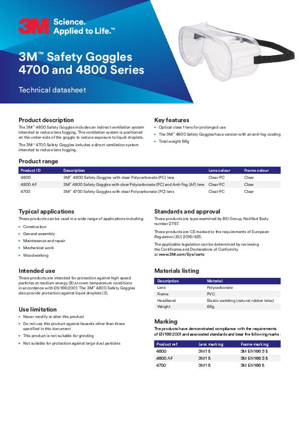 Vollsichtschutzbrille Bud 48 AF EN 166 Scheibe klar PC 3M