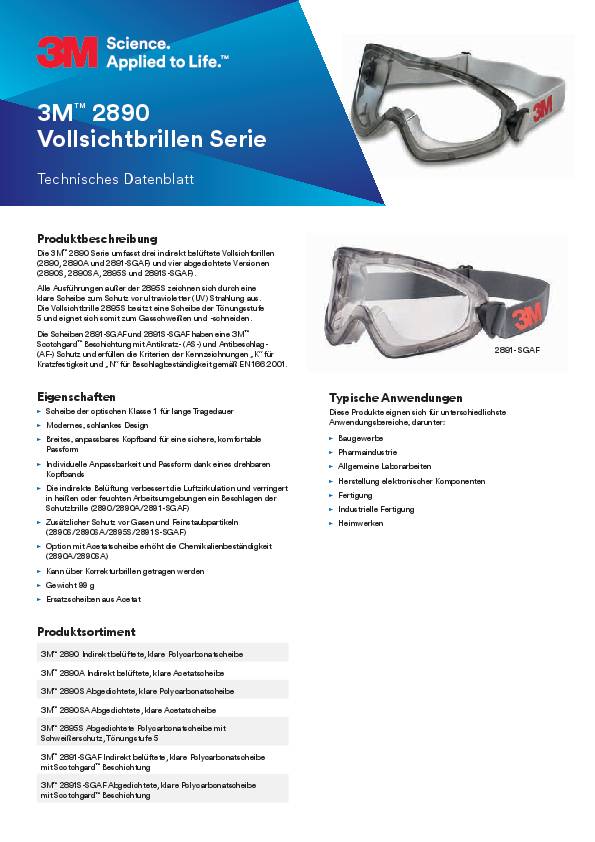 Vollsichtschutzbrille 2890SA EN166,EN170 Scheibe klar,o.Belüftung (AC/gasdicht)