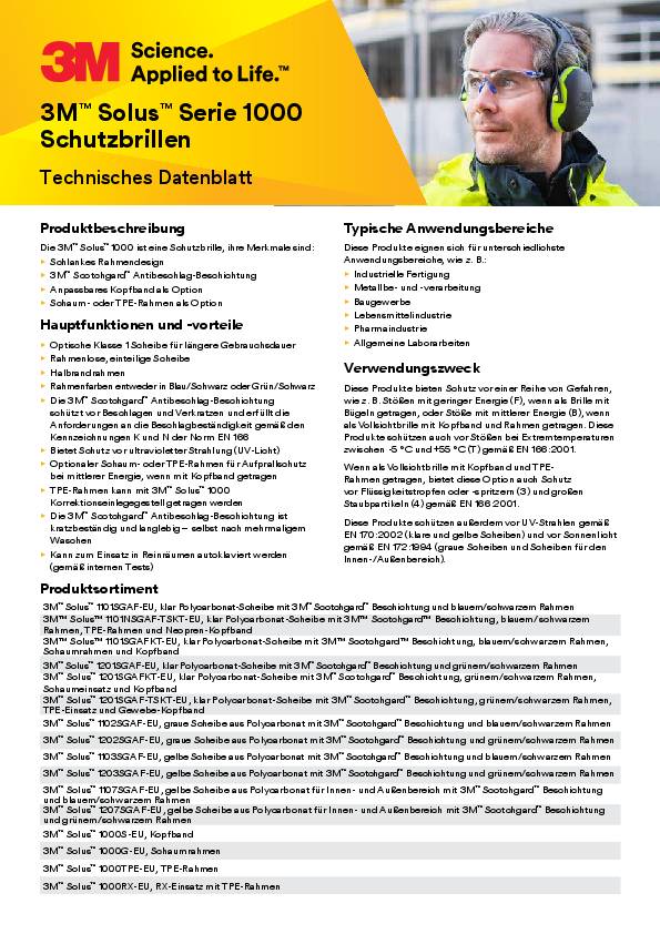 Schutzbrille Solus™ 1000-Set EN 166,EN 170,EN 172 Bügel grün,Scheibe klar PC 3M