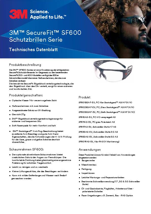 Schutzbrille SecureFit™-SF600 EN 166 Bügel grau,Scheibe grau PC 3M