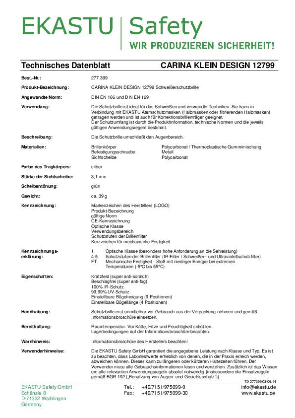 Schweißerbrille CARINA KLEIN DESIGN™ 12799 EN 166 1 FT,EN 169,EN 171 PC EKASTU