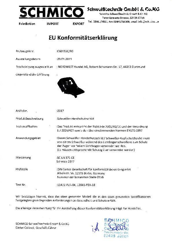 Schweißerschutzschild m. DIN-9-Glas u. Vorsatzglas 90x110mm Ku.