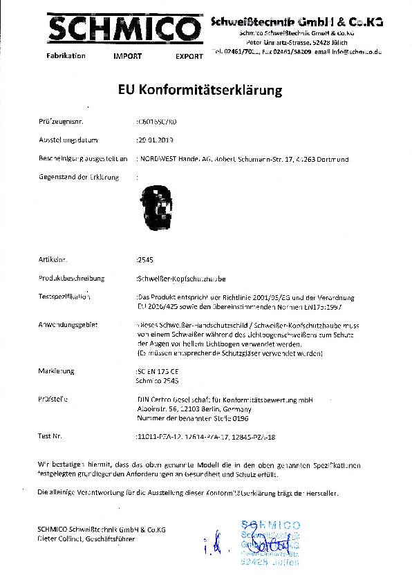 Schweißerkopfschutzhaube m.DIN-9-Glas u.Vorsatzglas 90 x 110mm Ku.