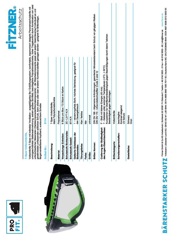 Vollsichtbrille T-Spex 8114 EN 166 EN 170 Rahmen schwarz/grün,Scheibe klar