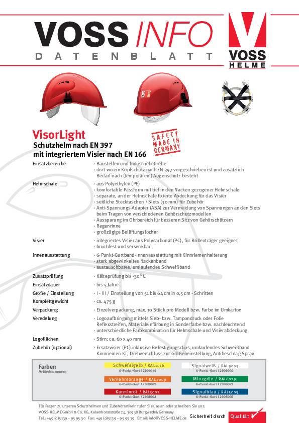 Schutzhelm VisorLight signalweiß PE EN 397 VOSS