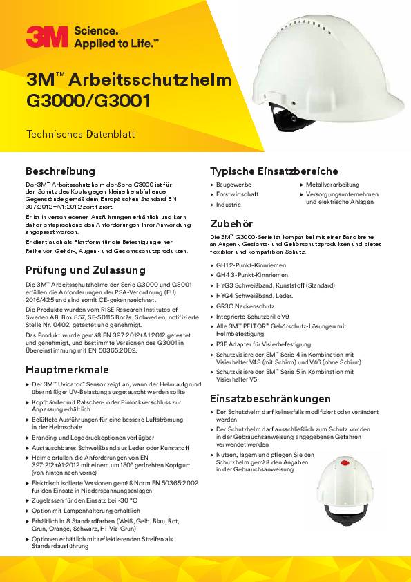 Schutzhelm G3001MUV1000V weiß EN 397,EN 50365 3M