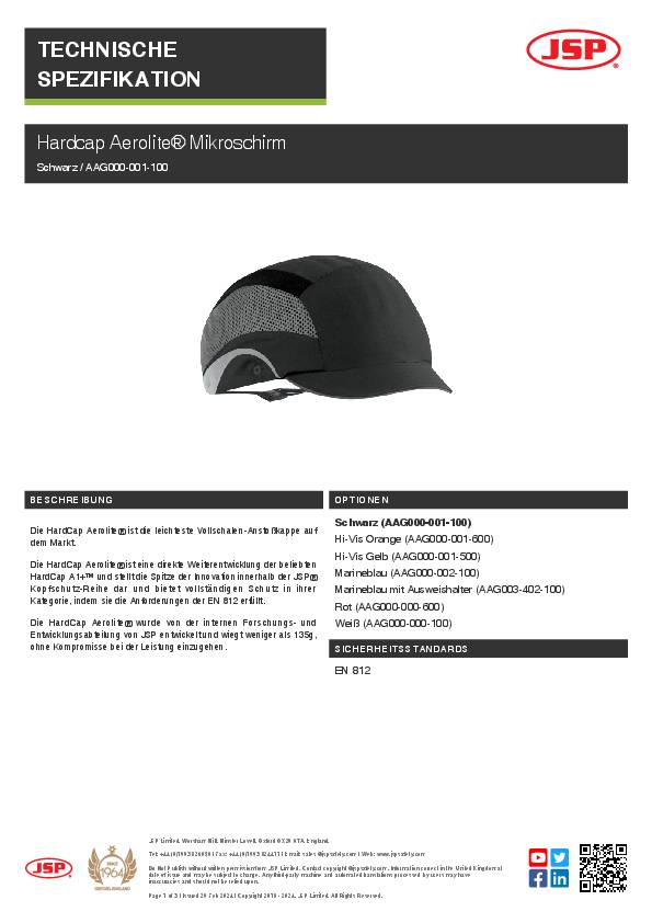 Anstoßkappe Aerolite® 53-64cm schwarz EN812:2012 JSP