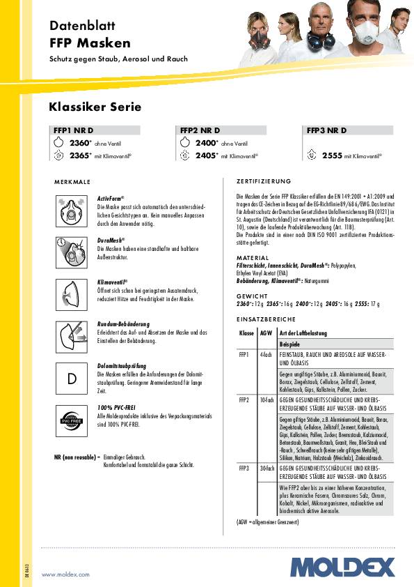 Atemschutzmaske Klassiker 236515 FFP1/V NR D m.Ausatemventil 20St./KT MOLDEX