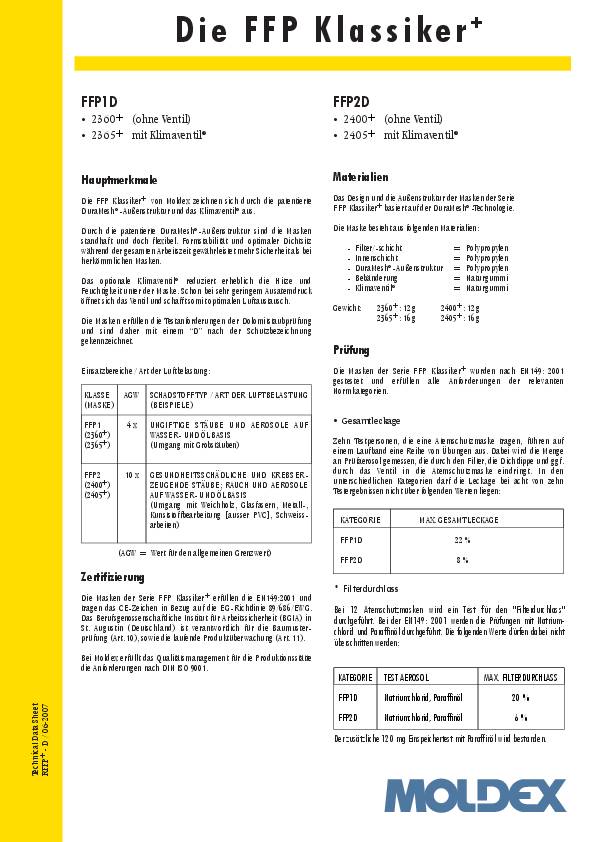 Atemschutzmaske Klassiker 240515 FFP2 NR D m.Ausatemventil 20St./KT MOLDEX