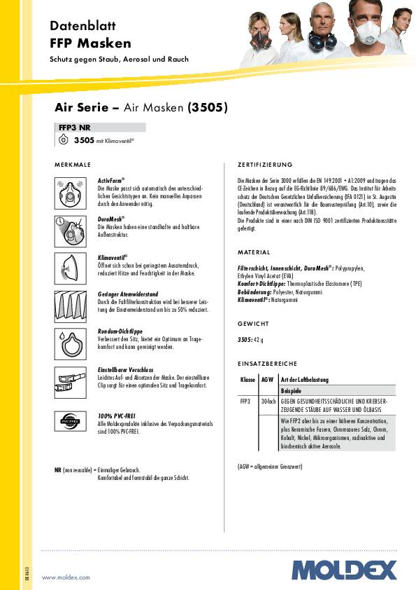 Atemschutzmaske AIR 350501 FFP3/V NR m.Ausatemventil 5St./KT MOLDEX