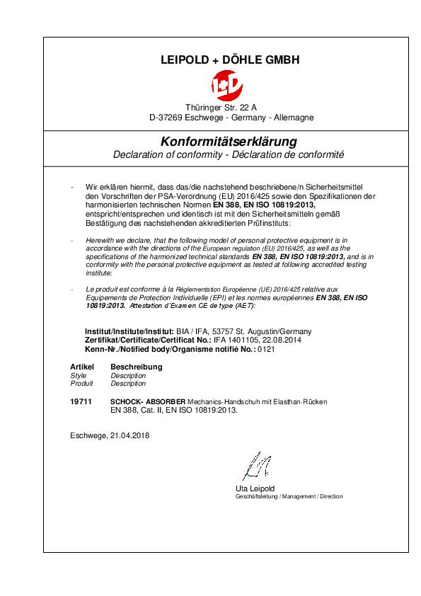 Vibrationsschutzhandschuhe Schock Absorber Gr.XL schwarz/grau Elastan/EVA