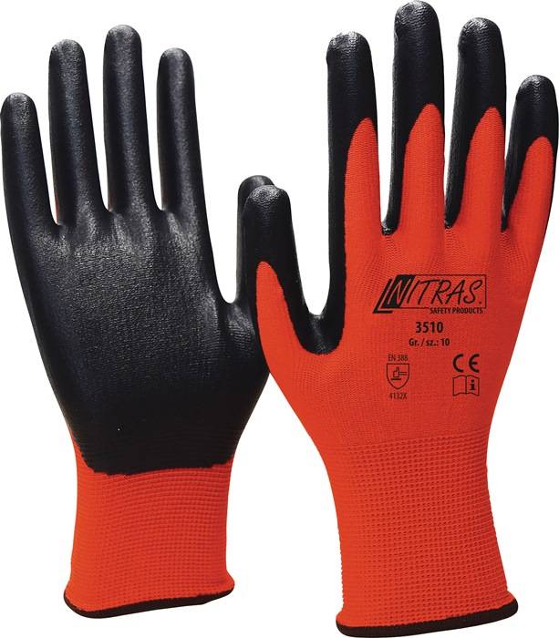 Handschuhe Nitril Foam Gr.10 rot/schwarz Nyl.m.Nitrilschaum EN 388 PSA II NITRAS