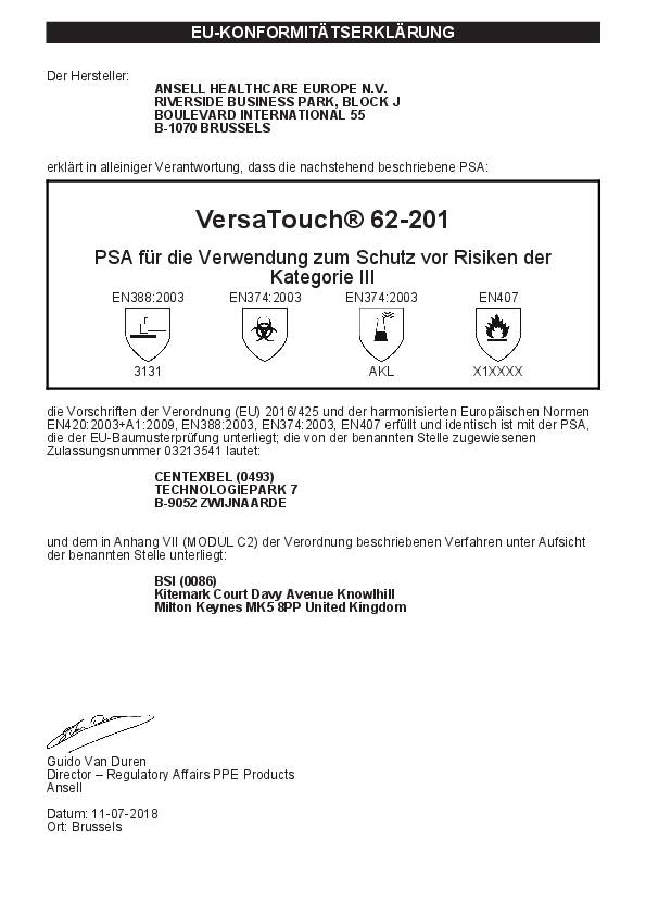 Chemiehandschuh AlphaTec® 62-201 Gr.9 blau EN 388,EN 374,EN 407 PSA III ANSELL 12 Paar