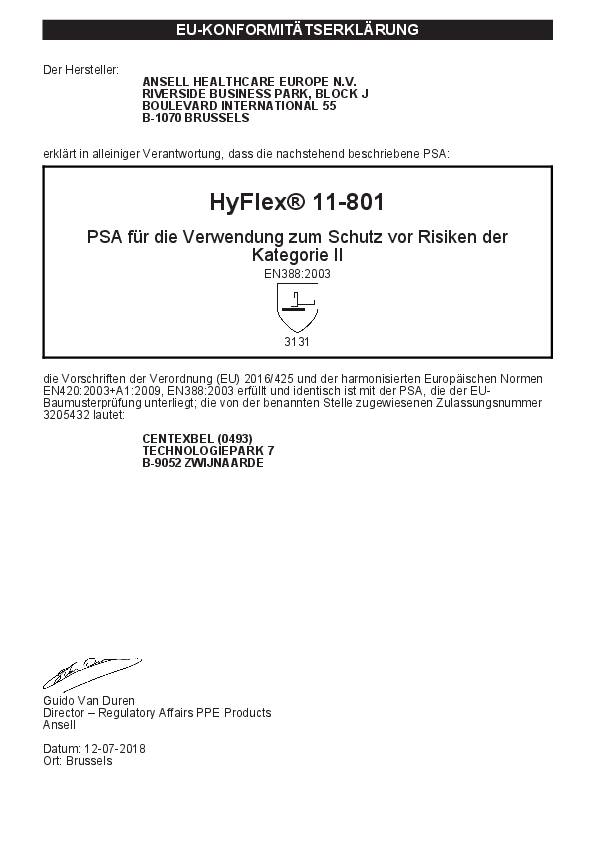 Handschuhe HyFlex 11-801 Gr.10 grau/schwarz EN 388 PSA II 12 Paar