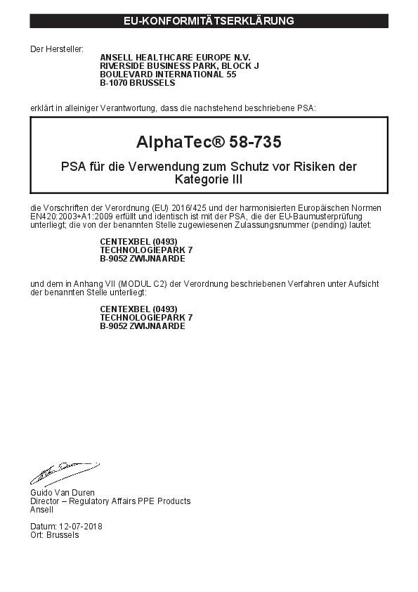 Chemiehandschuh AlphaTec 58-735 Gr.9 grün EN 388,EN 374 PSA III ANSELL