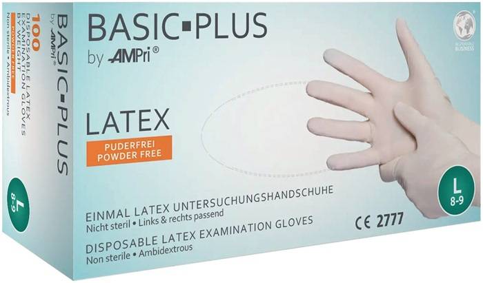 Einw.-Handsch.Basic Plus Gr.L hellbeige Latex EN 455 PSA I 100 St./Box AMPRI
