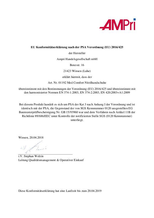 Einw.-Handsch.Med Comfort Blue Gr.L blau Nitril PSA III 100 St./Box