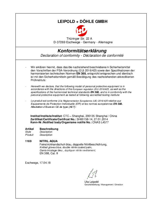 Handschuhe Nitril Aqua Gr.10 blau/schwarz Nyl.m.dop.Nitril EN 388 PSA II