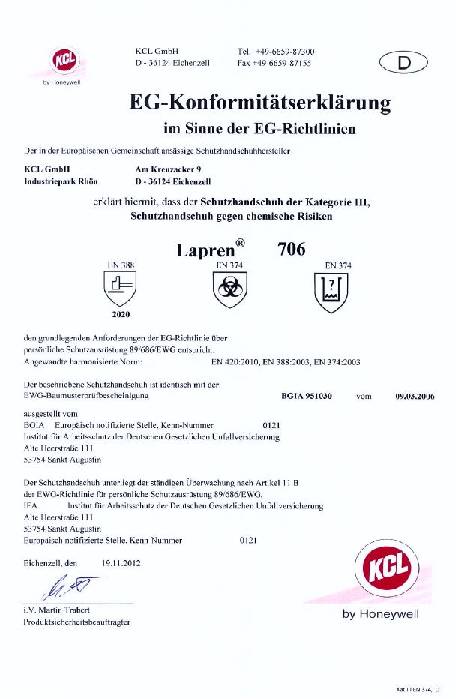 Chemiehandschuh Lapren 706 Gr.9 grün EN 388,EN 374 PSA III HONEYWELL