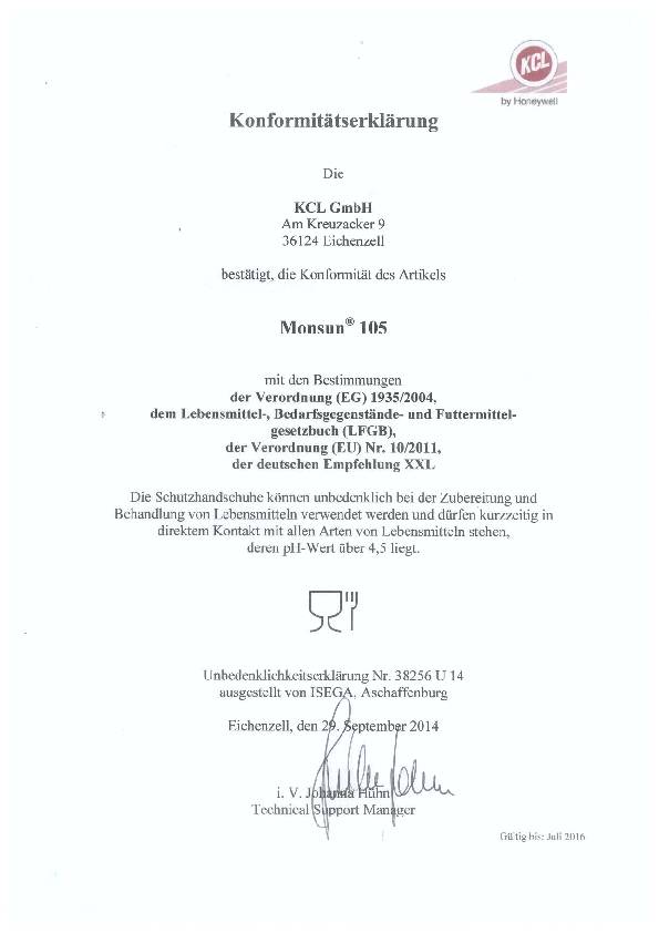 Handschuhe Monsun 105 Gr.10 curry BW-Trikot m.Nitril EN 388 PSA II HONEYWELL