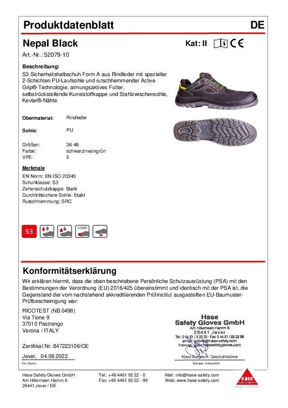 Sicherheitsschuh Nepal black Gr.40 schwarz S3 EN20345 Leder REMISBERG