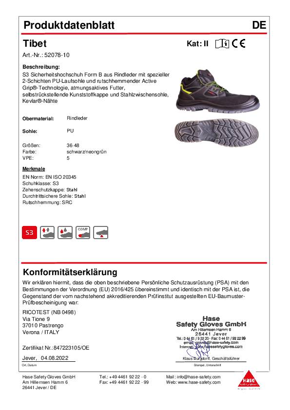 Sicherheitsstiefel Tibet Gr.40 schwarz/neongrün S3 EN20345 Leder REMISBERG