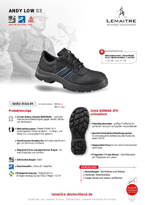 Sicherheitsschuh Andy Low L Gr.41 schwarz m.blauen Besätzen S3 SRC EN20345