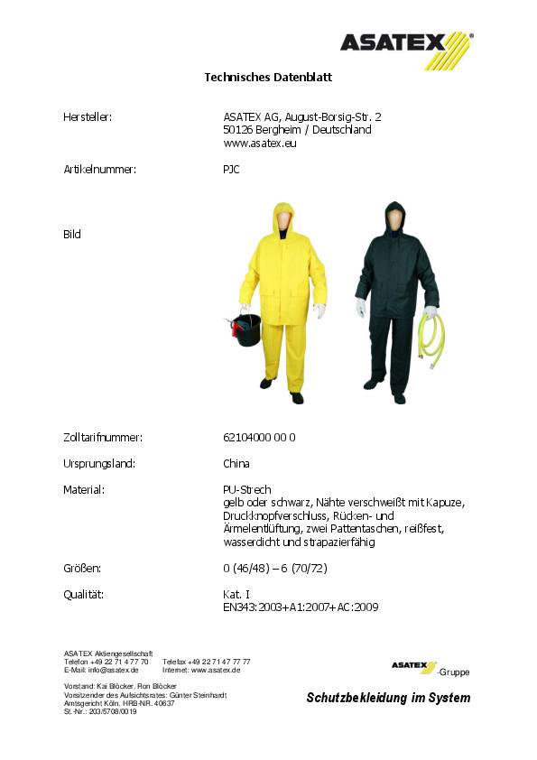 PU Regenschutz-Jacke Gr.XXXL gelb ASATEX