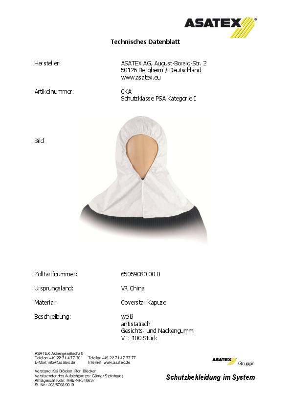 Kapuze CoverStar® weiß PSA I COVERSTAR