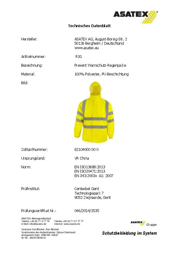 Warnschutz-Regenjacke Gr.XXL gelb PREVENT