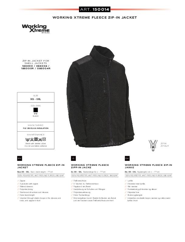 Zipp-In Fleecejacke WORKING XTREME Gr.M schwarz ELKA RAINWEAR