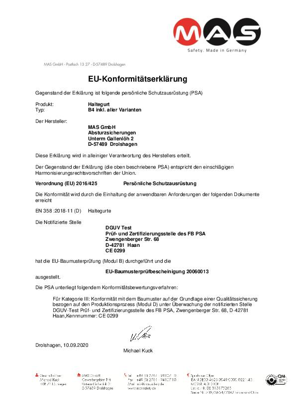 Haltegurt Typ B4 Var.R EN 358 L.ca.1550mm f.Leibumfang 750-1200mm MAS