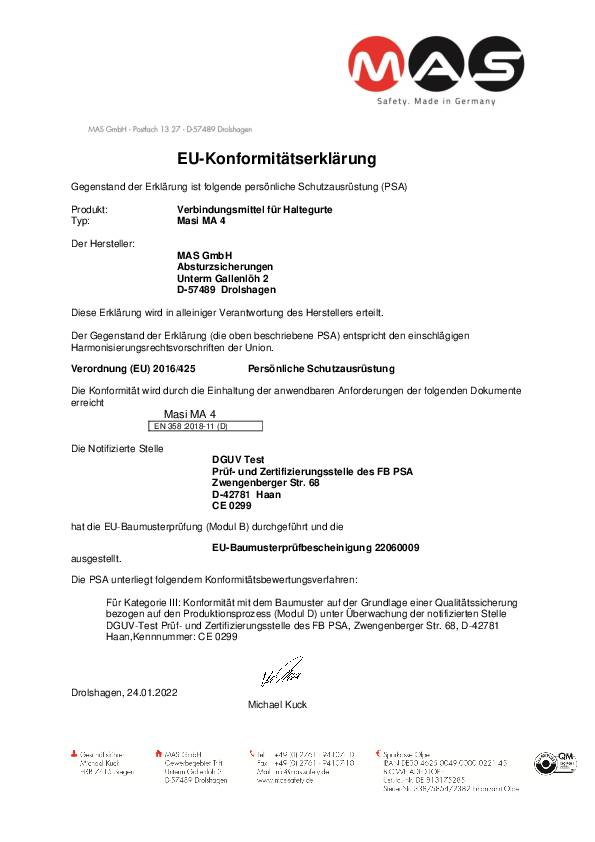 Verbindungsmittel MASI MA4 EN358,EN795 Kl.B PSA III Polyamid,STA L.ca.2m MAS