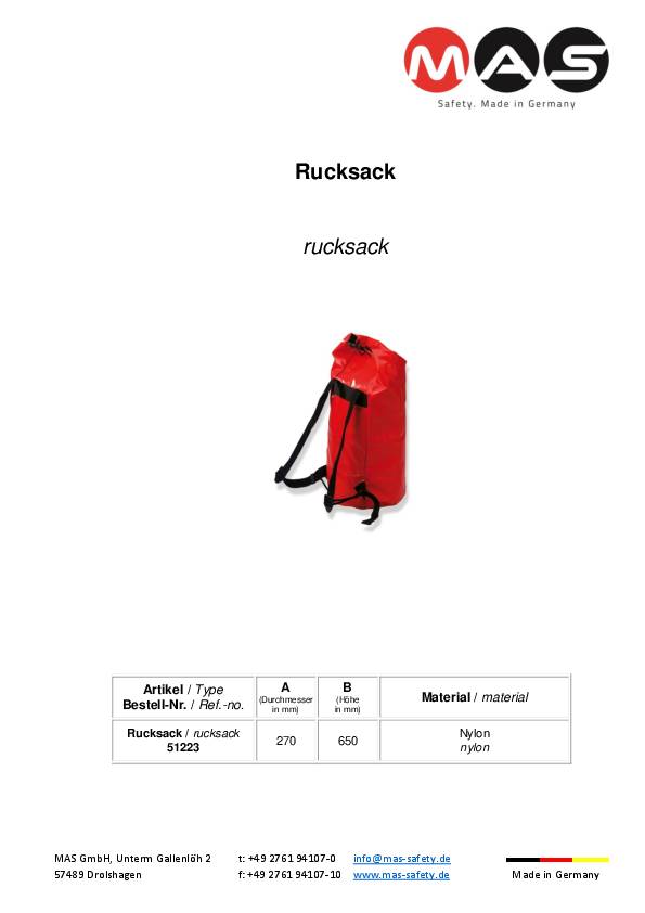 Rucksack f.Rettungsgerät MAS