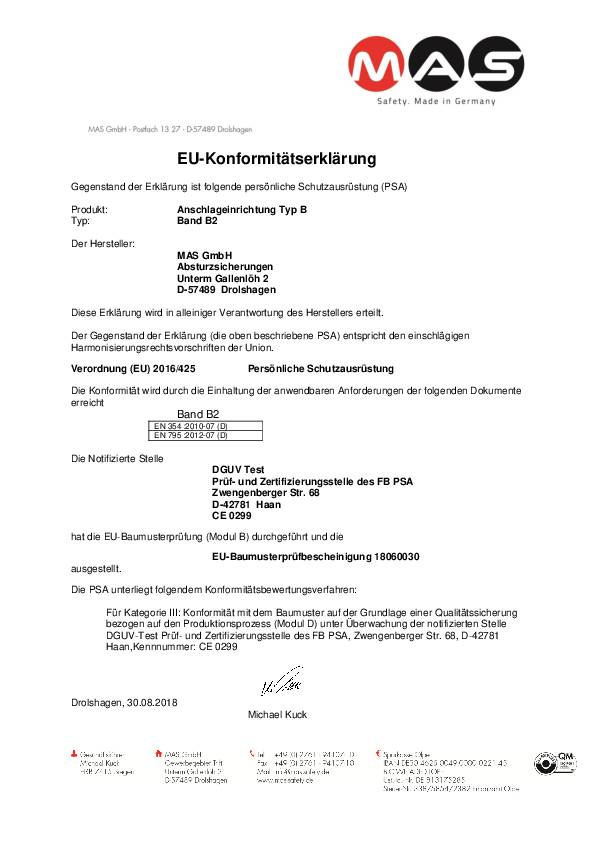 Anschlag-Verbindungsmittel B2 EN354,EN795 Kl.B PSA III PES L.ca.2m MAS