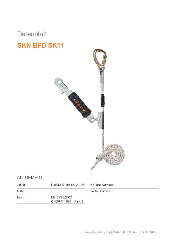 Mitlaufendes Auffanggerät SKN Band SK11 EN353-2:2002 CNB/P/11-075-Rev.2 L.15m