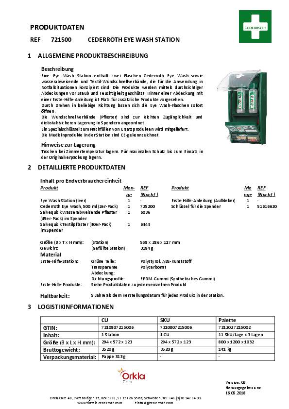 Augenspülstation 2 x 0,5 l,1 x Pflasterspender CEDERROTH