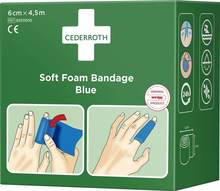 Pflaster u.Bandage Soft Foam selbsthaftend elastisch,blau Rl.6cmx4,5m CEDERROTH