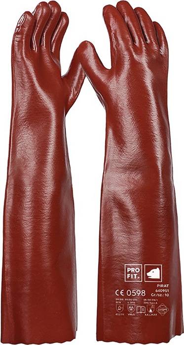 Chemikalienschutzhandschuh Pirat Gr.10 rotbraun PVC EN388,EN ISO374-1 PSAIII