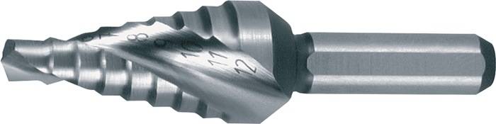 Stufenbohrer Bohrber.4-12mm HSS Spiralnut Gesamt-L.48mm Z.2 Stufen 9 RUKO