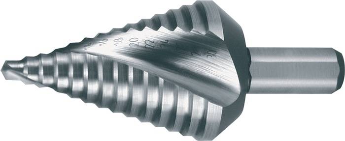 Stufenbohrer Bohrber.4-30mm HSS Spiralnut Gesamt-L.72mm Z.2 Stufen 14 RUKO