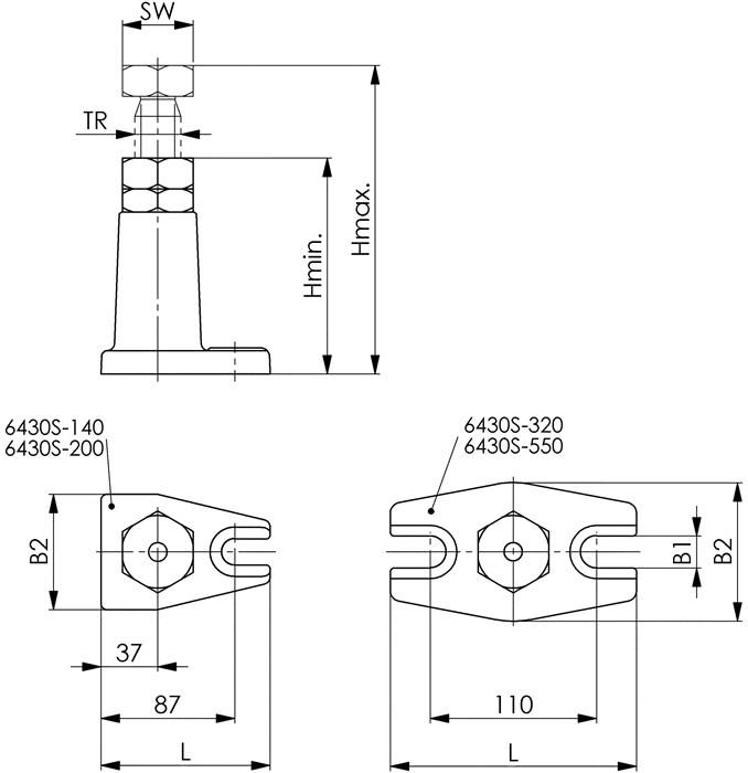 Schraubbock Nr.6430S Atlas Gr.550 m.Gegenmutter H.320-550mm AMF