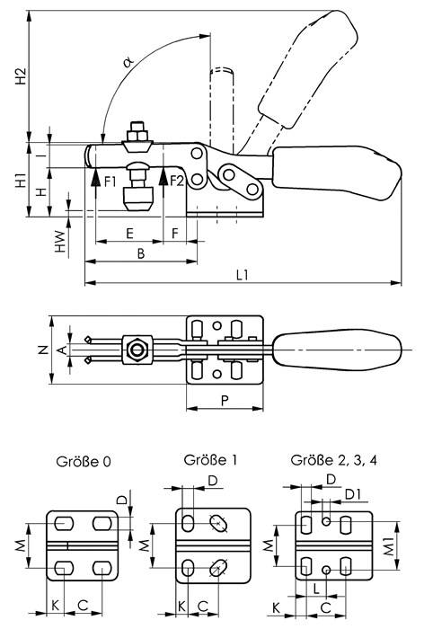 Waagrechtspanner Nr.6830NI Gr.2 waagrechter Fuß AMF
