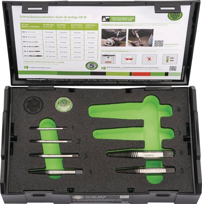 Schraubenausdrehersatz 49-B M3-M24 6-tlg.Nenn-Gr.1,2,3,4,5,6 KUKKO