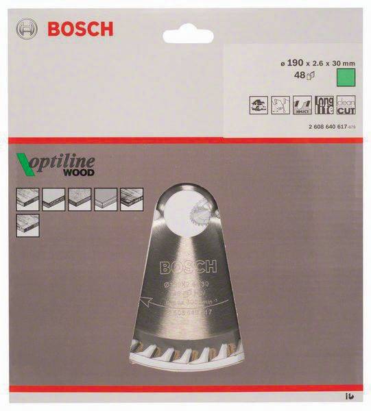 Kreissägeblatt Optiline Wood AD 190mm Z.48 WZ Bohr.30mm Schnitt-B.2,6mm